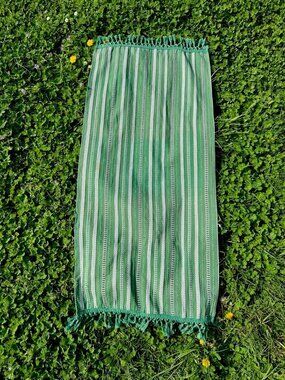 Vintage 1960s Hungarian Green Embroidered Cotton Fabric With Tassel Detail